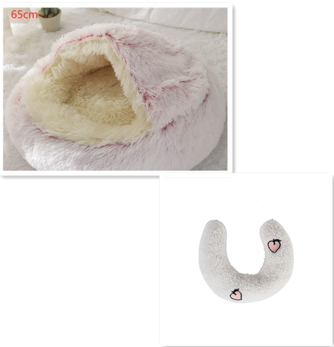 Lit 2 en 1 pour chien et chat - Lit d'hiver rond en peluche chaud pour animaux de compagnie - Lit doux et long en peluche pour animaux de compagnie